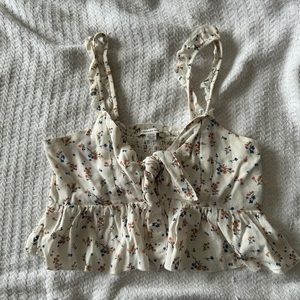 White Flower Tank Top Crop Top